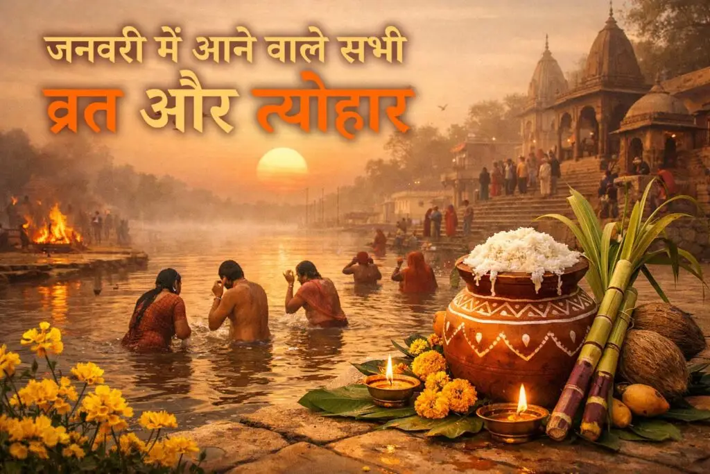 जनवरी मास में मनाए जाने वाले हिंदू व्रत और त्योहारों का सांकेतिक दृश्य