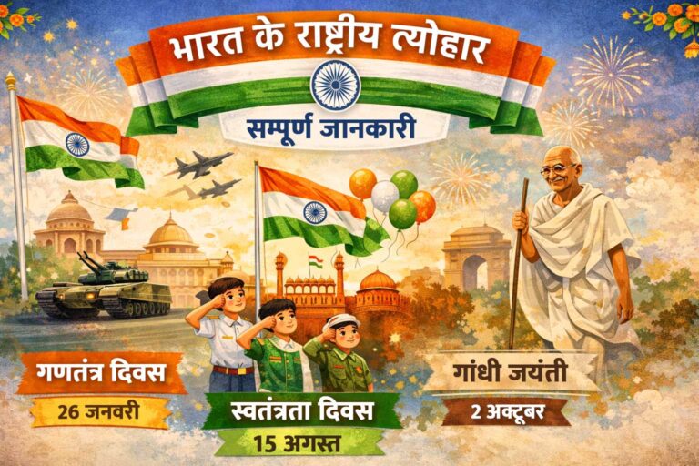 भारत के राष्ट्रीय त्योहार – गणतंत्र दिवस, स्वतंत्रता दिवस और गांधी जयंती की सम्पूर्ण जानकारी
