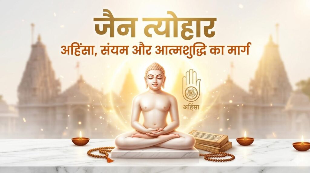 जैन त्योहार: महावीर जयंती, पर्युषण और अहिंसा का आध्यात्मिक महत्व दर्शाता चित्र