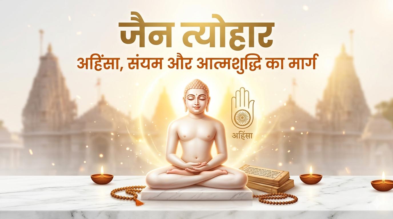 जैन त्योहार: महावीर जयंती, पर्युषण और अहिंसा का आध्यात्मिक महत्व दर्शाता चित्र