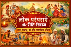 भारतीय लोक परंपराएँ और रीति-रिवाज दर्शाता ग्रामीण जीवन का चित्र