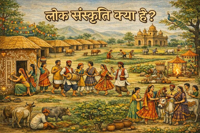 भारतीय लोक संस्कृति का ग्रामीण जीवन दर्शाता चित्र