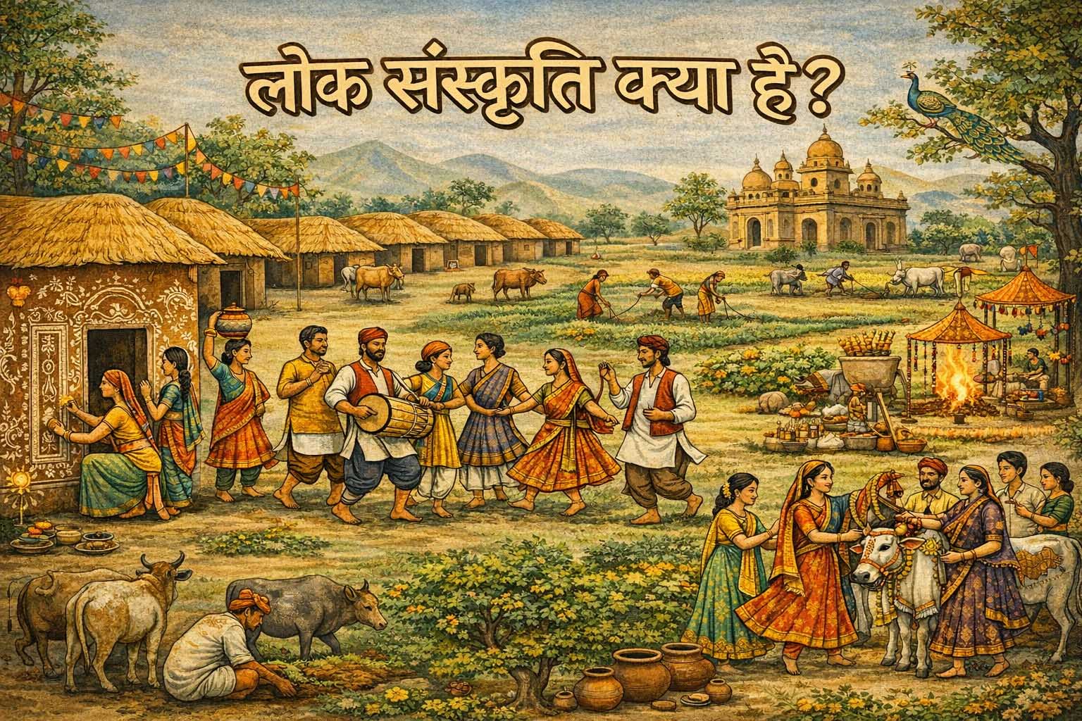 लोक संस्कृति क्या है?भारतीय लोक संस्कृति का ग्रामीण जीवन दर्शाता चित्र