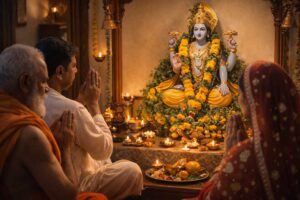 पुत्रदा एकादशी व्रत में भगवान विष्णु की पूजा करते श्रद्धालु