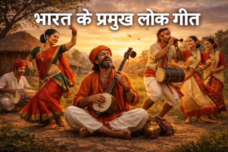 भारत के प्रमुख लोक गीत दर्शाते भारतीय लोक कलाकारों का पारंपरिक प्रदर्शन