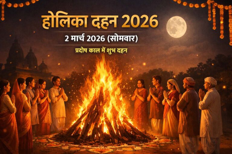 Holika Dahan 2026 2 मार्च प्रदोष काल में होलिका दहन की अग्नि