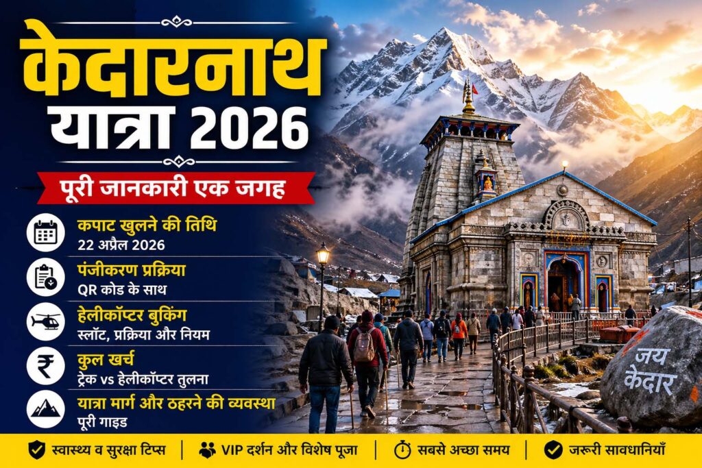 केदारनाथ यात्रा 2026 गाइड, केदारनाथ मंदिर हिमालय, कपाट तिथि पंजीकरण हेलीकॉप्टर जानकारी