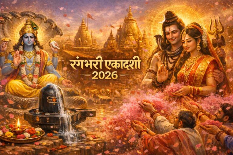 रंगभरी एकादशी 2026 वाराणसी में शिव पार्वती दर्शन, काशी विश्वनाथ मंदिर और गुलाल उत्सव का दृश्य