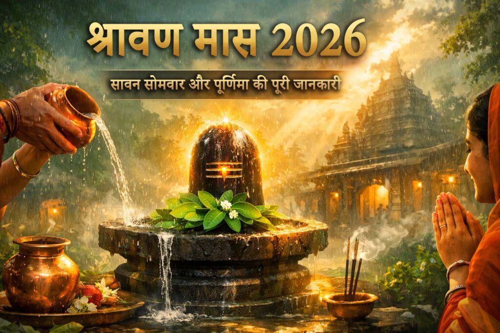 श्रावण मास 2026 सावन सोमवार में शिवलिंग अभिषेक करते भक्त