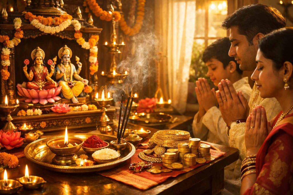 अक्षय तृतीया पर लक्ष्मी-विष्णु पूजा और स्वर्ण खरीदारी का दृश्य