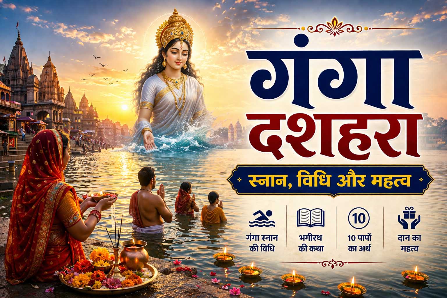 गंगा दशहरा पर गंगा स्नान और पूजा का पवित्र दृश्य