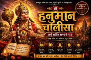 हनुमान चालीसा का पूरा अर्थ और महत्व दर्शाती भगवान हनुमान की दिव्य छवि