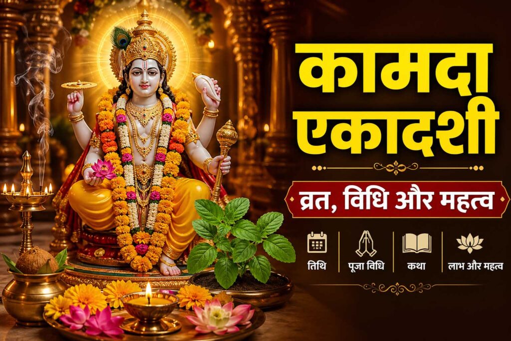 कामदा एकादशी व्रत के दौरान भगवान विष्णु की पूजा का दृश्य