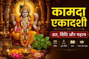 कामदा एकादशी व्रत के दौरान भगवान विष्णु की पूजा का दृश्य