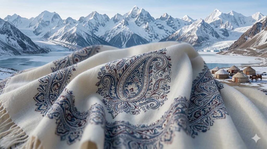 कश्मीरी पश्मीना शॉल पर बारीक कढ़ाई और पारंपरिक डिज़ाइन