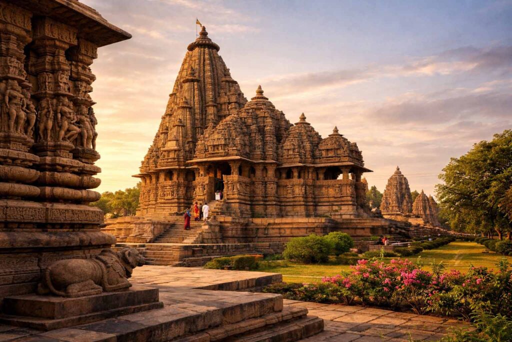 खजुराहो का कंदरिया महादेव मंदिर नागर शैली की भारतीय मंदिर वास्तुकला का प्रसिद्ध उदाहरण