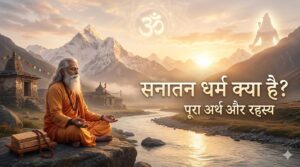 सनातन धर्म क्या है इसका अर्थ, इतिहास और सिद्धांत दर्शाता आध्यात्मिक चित्र
