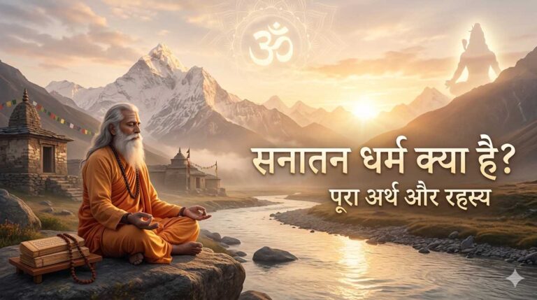 सनातन धर्म क्या है इसका अर्थ, इतिहास और सिद्धांत दर्शाता आध्यात्मिक चित्र