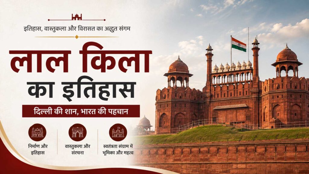 दिल्ली का लाल किला (लाल किला) का ऐतिहासिक दृश्य, मुगल वास्तुकला और भारत की विरासत दर्शाता हुआ