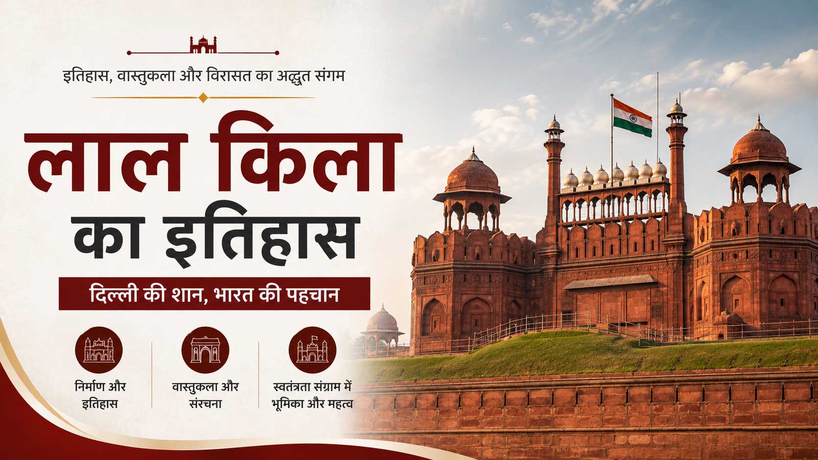 दिल्ली का लाल किला (लाल किला) का ऐतिहासिक दृश्य, मुगल वास्तुकला और भारत की विरासत दर्शाता हुआ