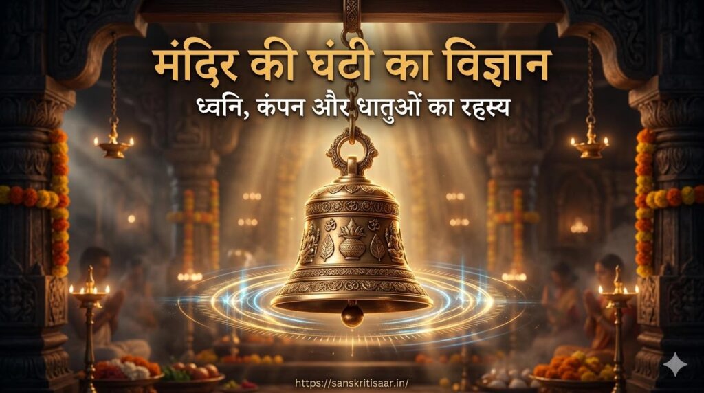 मंदिर की घंटी का विज्ञान: मंदिर की घंटी की ध्वनि का वैज्ञानिक चित्र जिसमें कंपन और ध्वनि तरंगें दिखाई गई हैं