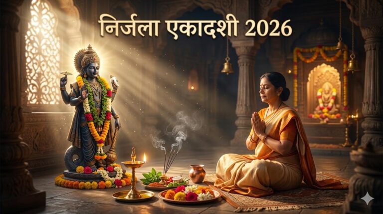 निर्जला एकादशी 2026 व्रत करते हुए भक्त भगवान विष्णु की पूजा करते हुए