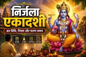 निर्जला एकादशी व्रत विधि, नियम और पारण समय दर्शाता भगवान विष्णु का चित्र