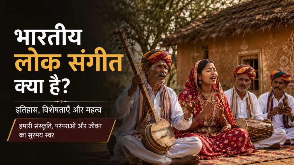 भारतीय लोक संगीत गाते और पारंपरिक वाद्य यंत्र बजाते भारतीय लोक कलाकार