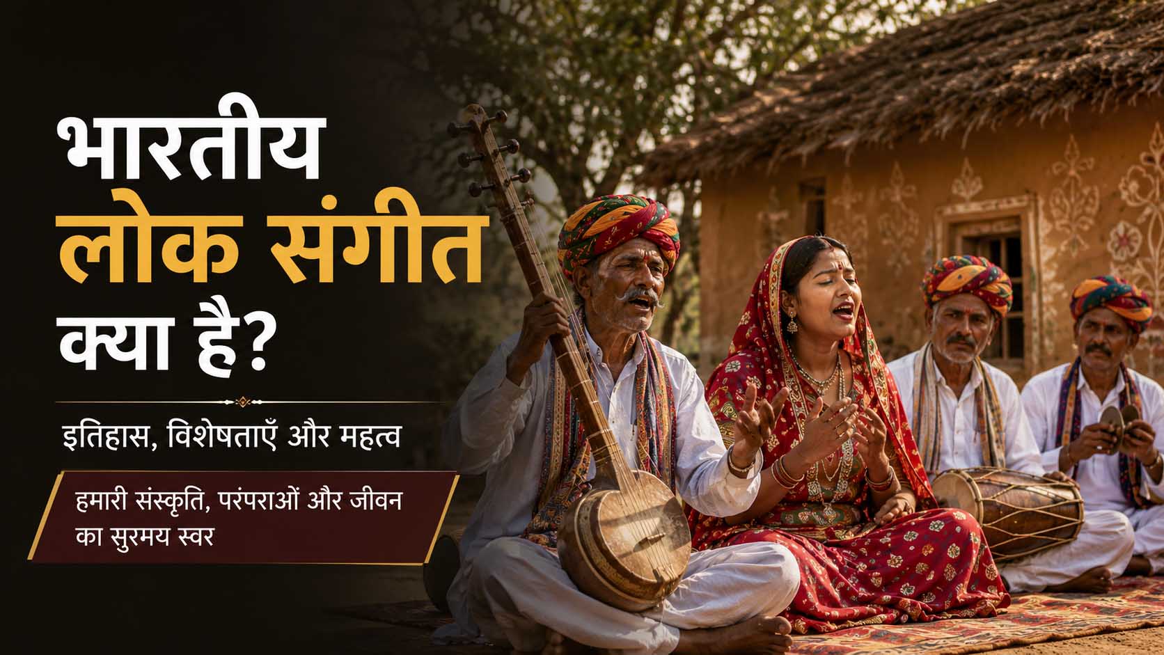 भारतीय लोक संगीत गाते और पारंपरिक वाद्य यंत्र बजाते भारतीय लोक कलाकार
