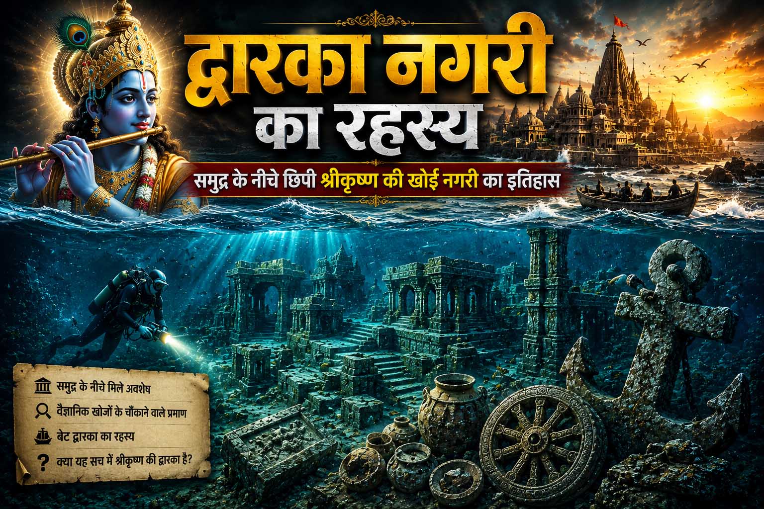 समुद्र के नीचे स्थित भगवान श्रीकृष्ण की द्वारका नगरी का रहस्य और प्राचीन अवशेष