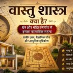 वास्तु शास्त्र क्या है? घर और मंदिर निर्माण में वास्तु शास्त्र का महत्व दिखाती हुई आधुनिक घर और प्राचीन मंदिर की वास्तु आधारित चित्रात्मक डिजाइन
